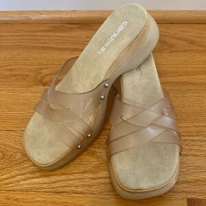 Candie's Tan Slip-On Sandals with Crisscross Straps